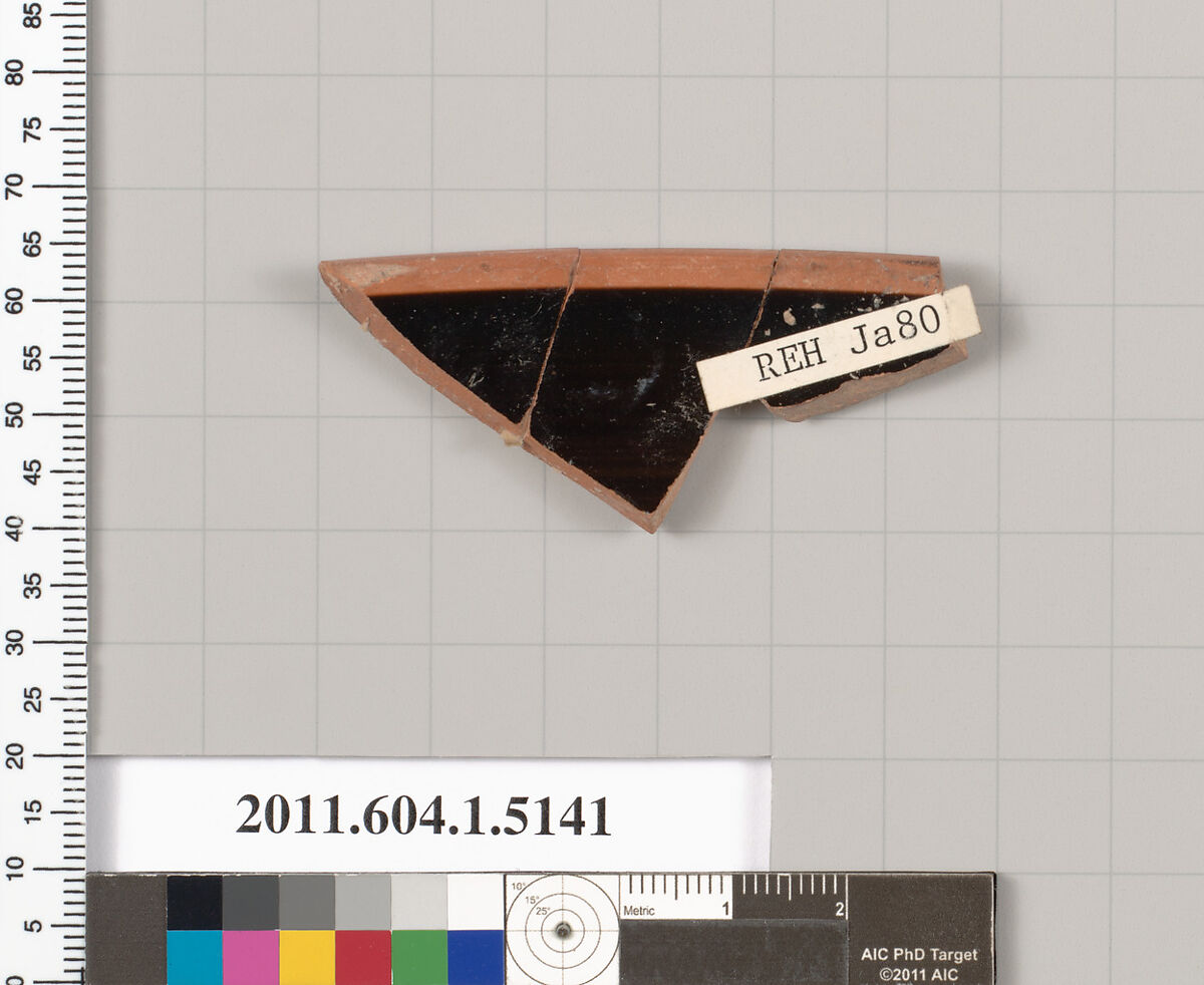Terracotta rim fragment of a kylix (drinking cup), Terracotta, Greek, Attic