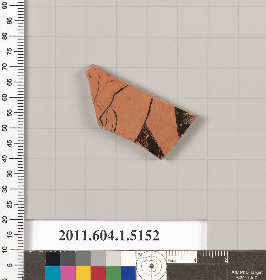 Terracotta fragment of a kylix (drinking cup), Terracotta, Greek, Attic