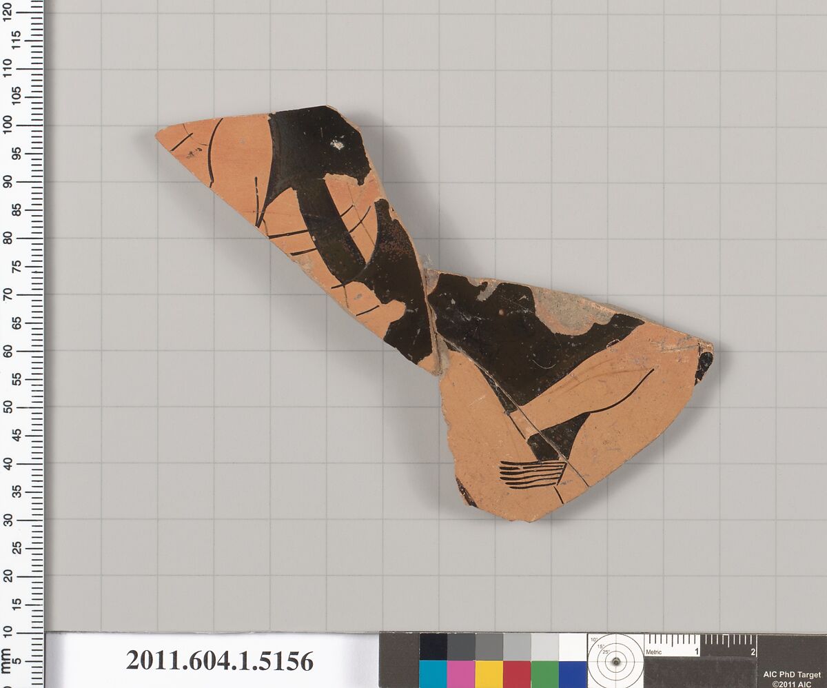 Terracotta fragment of a kylix (drinking cup), Terracotta, Greek, Attic