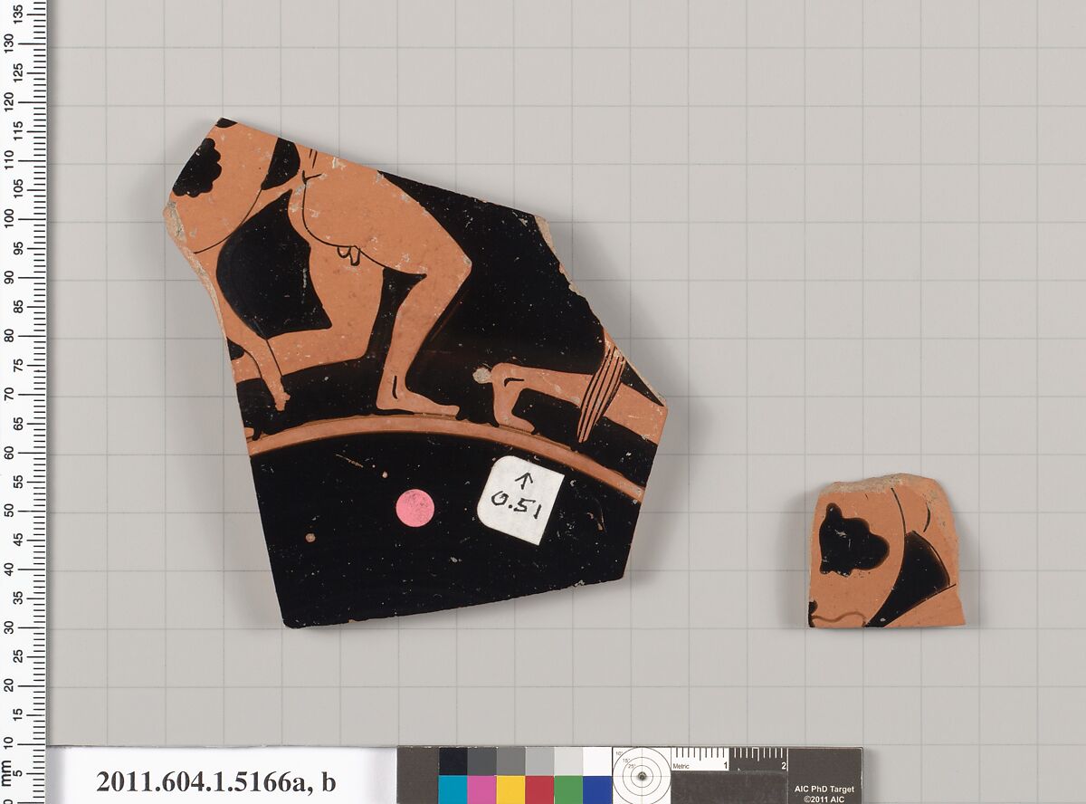 Terracotta fragments of a kylix (drinking cup), Terracotta, Greek, Attic