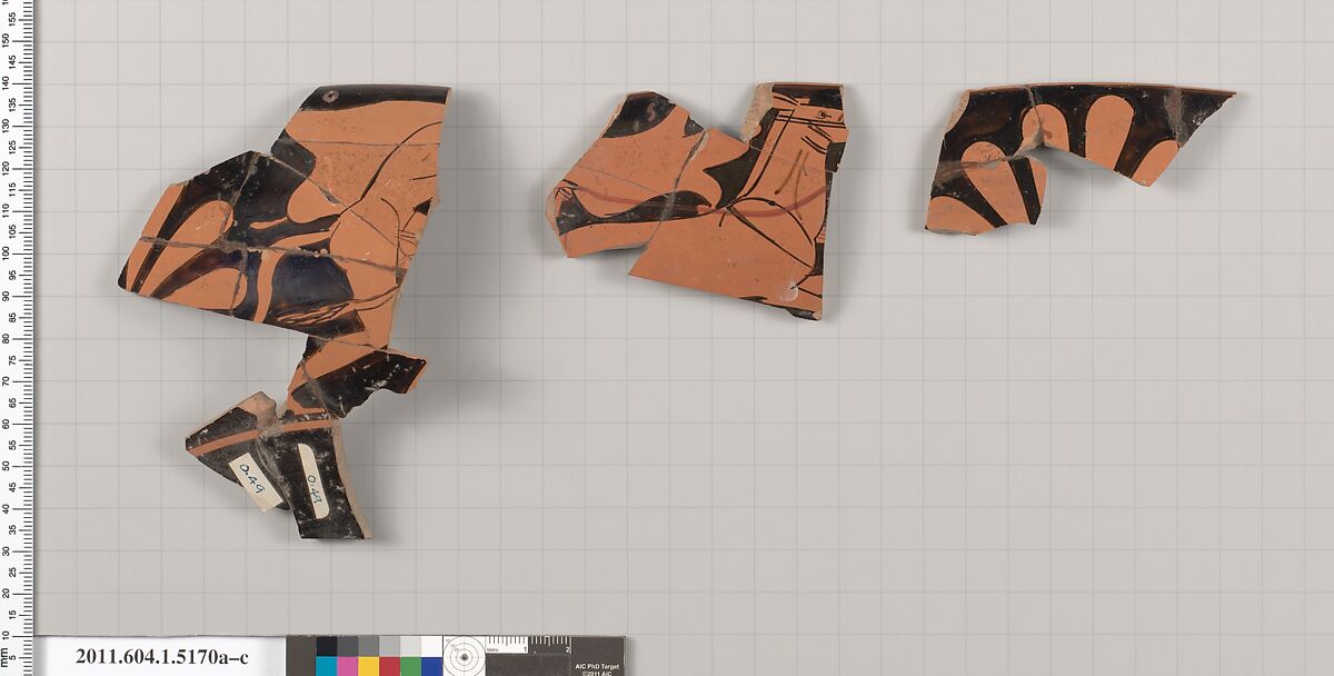 Terracotta rim fragments of a kylix (drinking cup), Terracotta, Greek, Attic