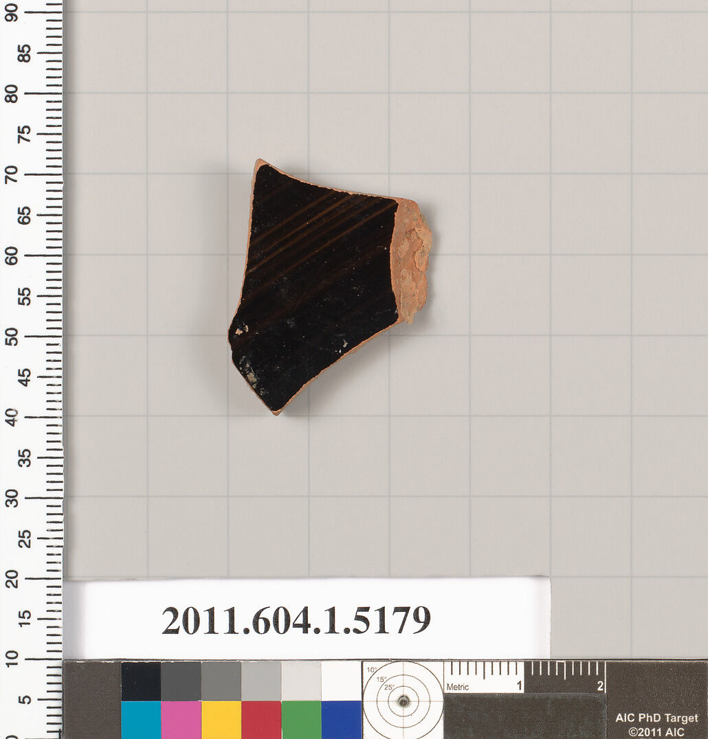 Terracotta fragment of a kylix (drinking cup), Terracotta, Greek, Attic