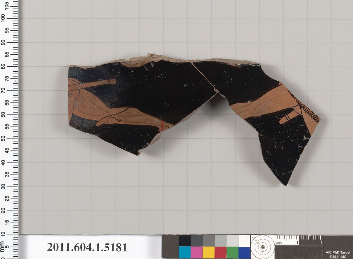 Terracotta fragment of a kylix (drinking cup), Terracotta, Greek, Attic