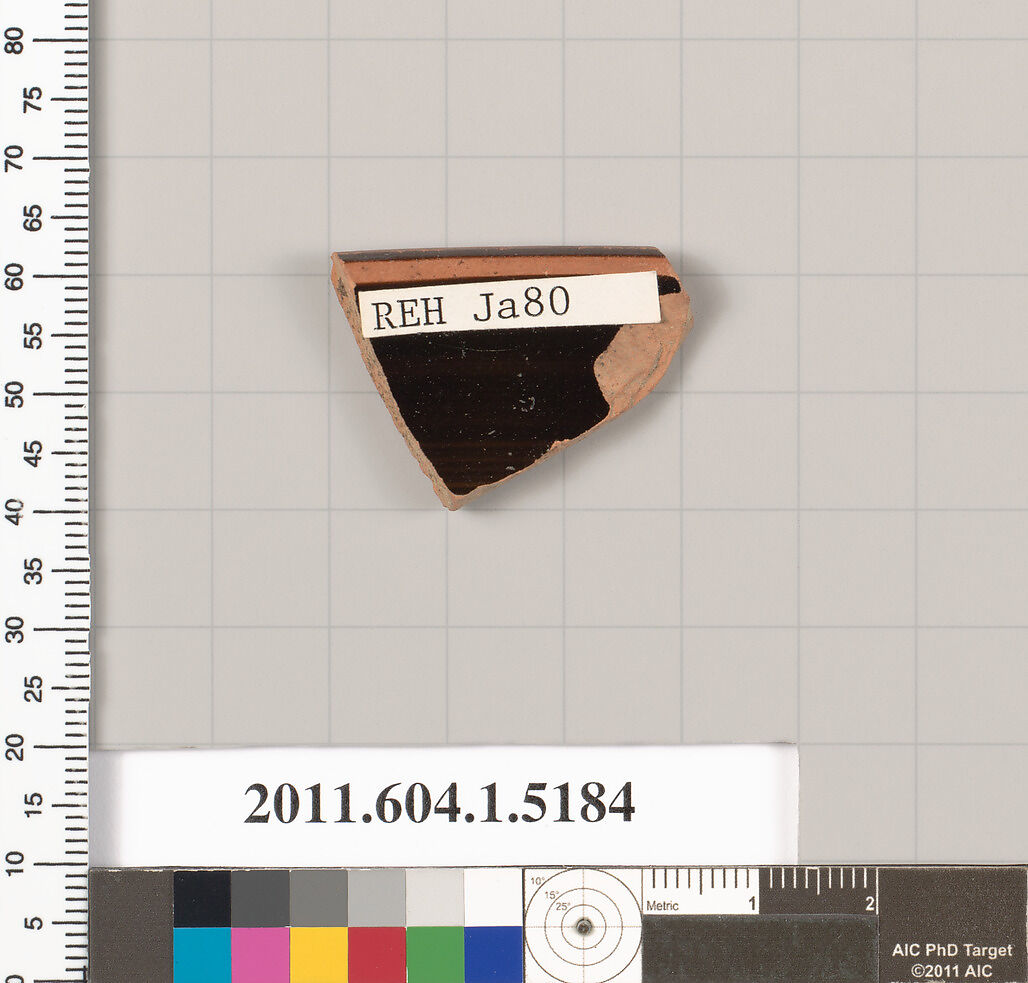 Terracotta rim fragment of a kylix (drinking cup), Terracotta, Greek, Attic