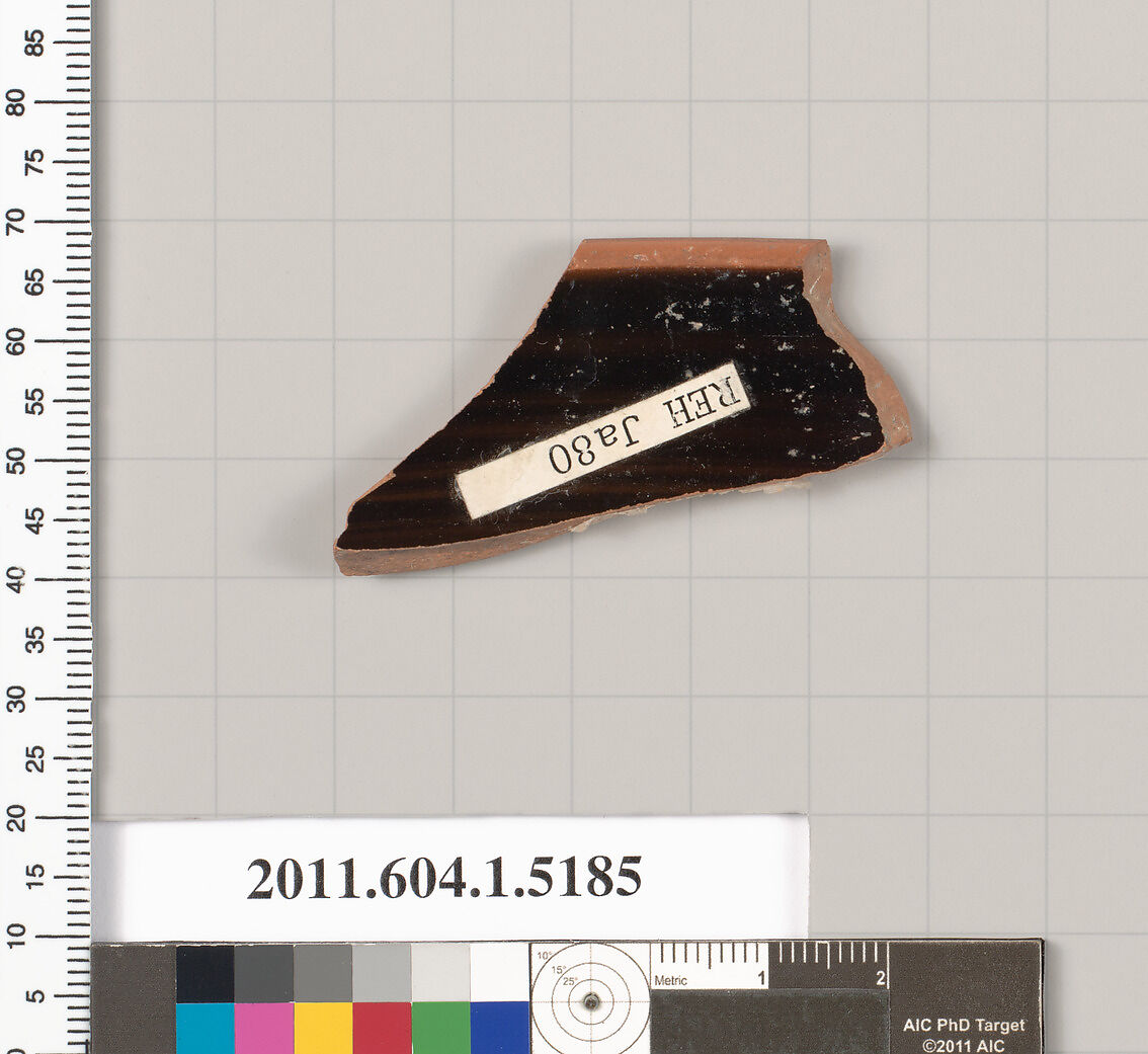 Terracotta rim fragment of a kylix (drinking cup), Terracotta, Greek, Attic