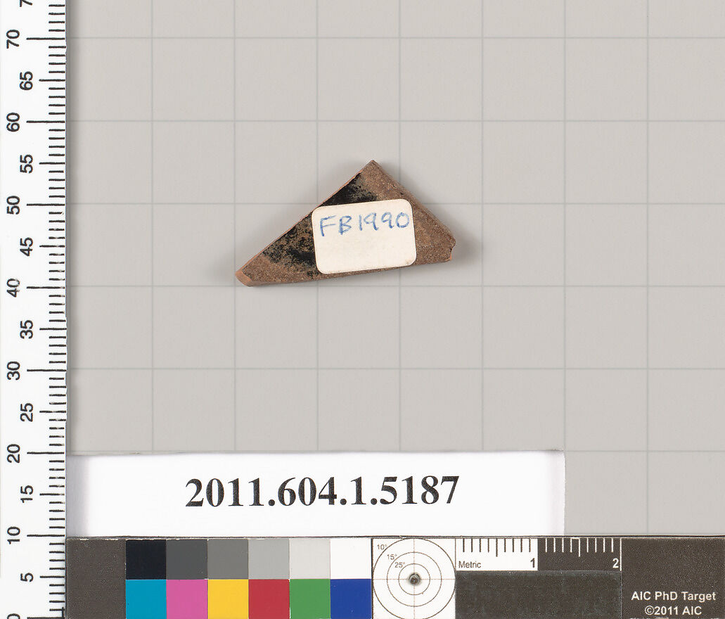 Terracotta fragment of a kylix (drinking cup), Terracotta, Greek, Attic