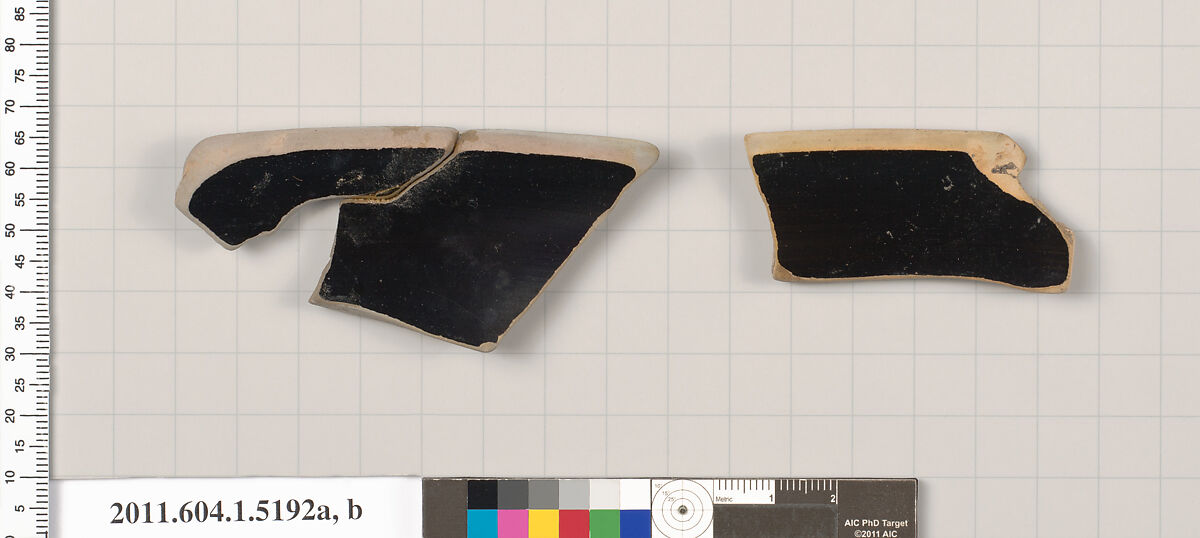 Terracotta rim fragments of a kylix (drinking cup), Terracotta, Greek, Attic