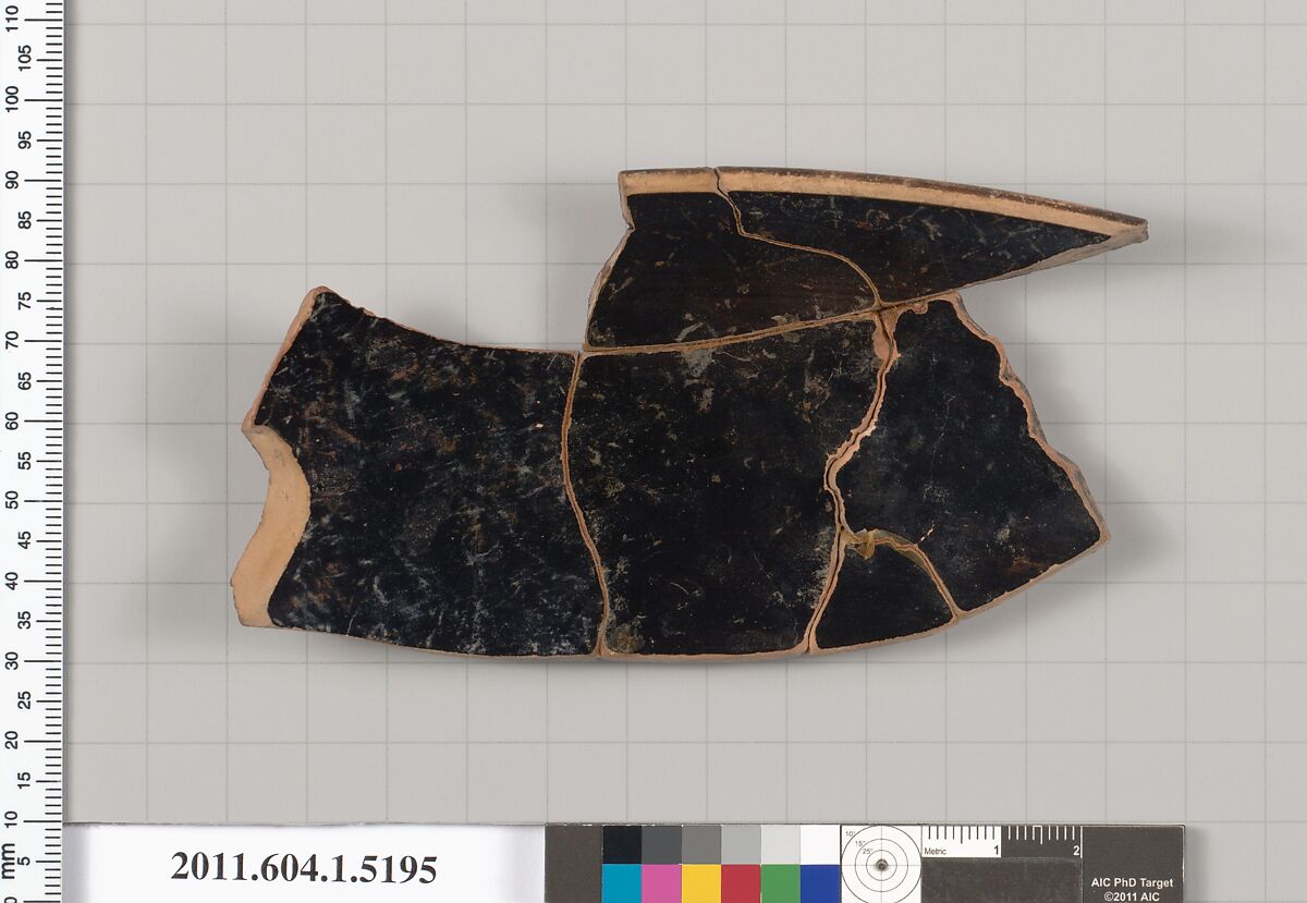 Terracotta fragment of a kylix (drinking cup), Terracotta, Greek, Attic