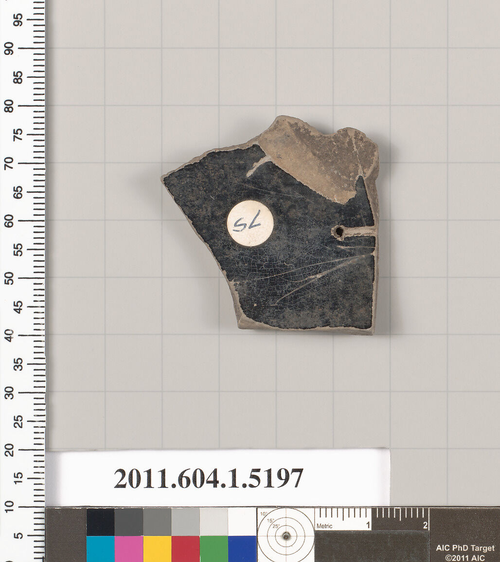 Terracotta fragment of a kylix (drinking cup), Terracotta, Greek, Attic
