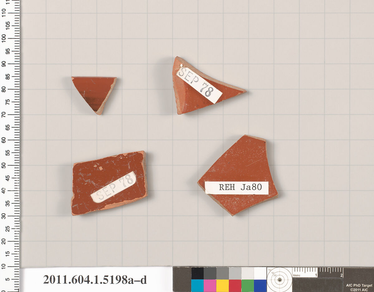 Terracotta fragments of kylikes (drinking cups), Terracotta, Greek, Attic