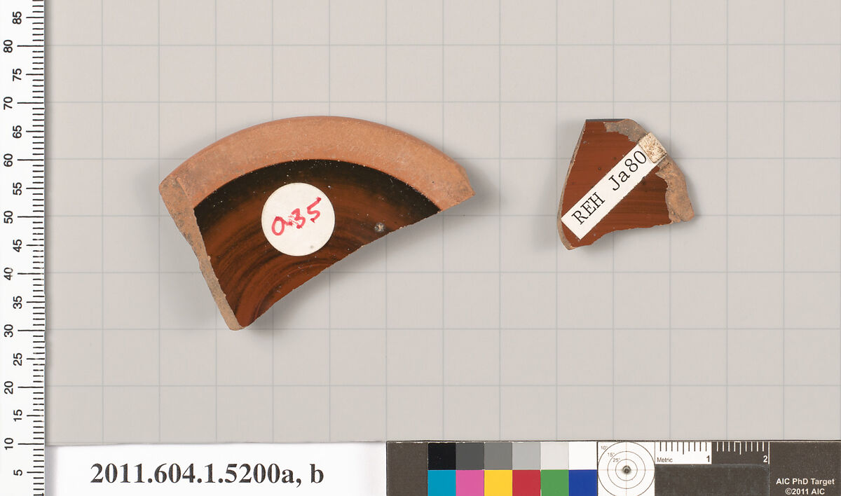 Terracotta fragments of kylikes (drinking cups), Terracotta, Greek, Attic