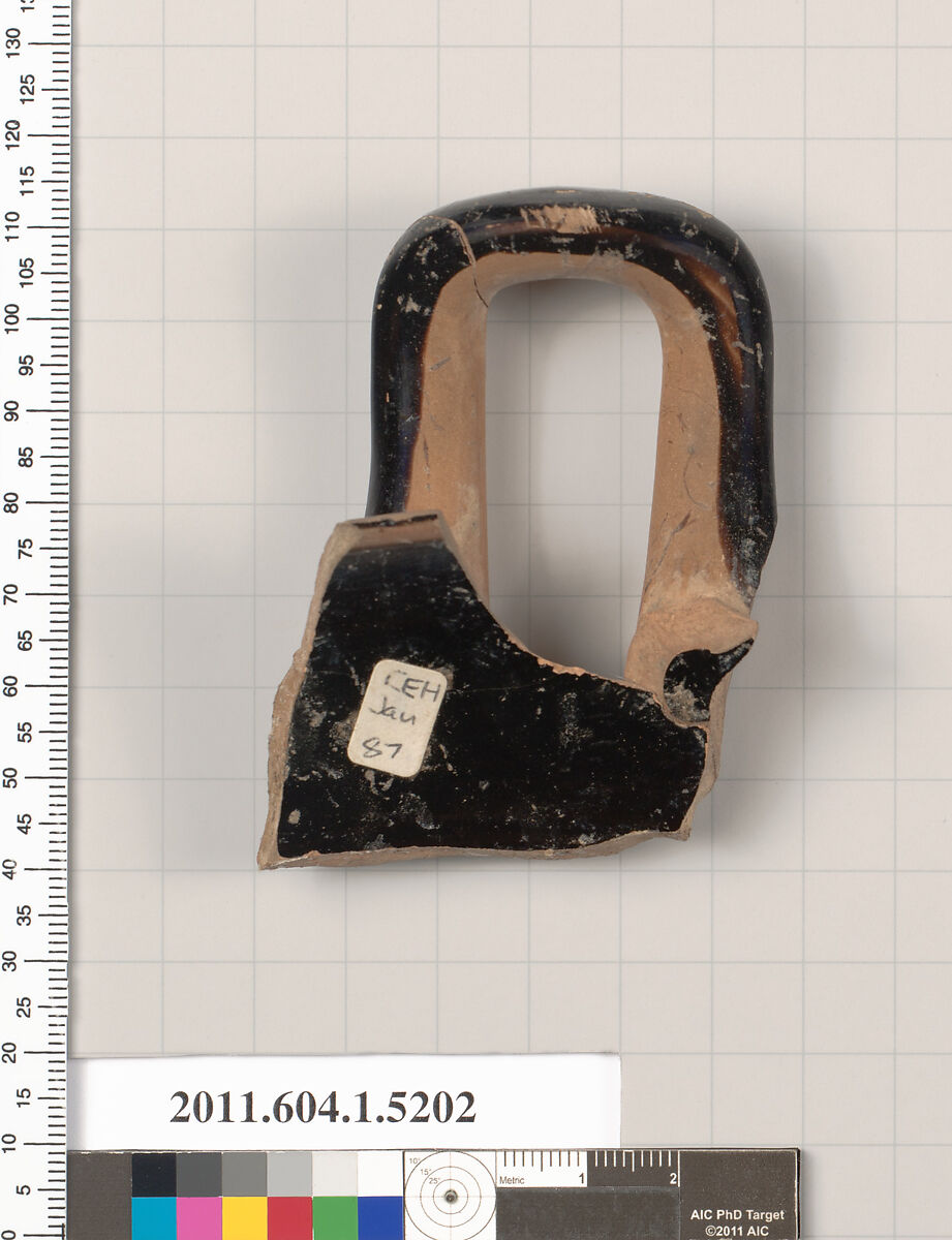 Terracotta fragment of a kylix (drinking cup), Terracotta, Greek, Attic