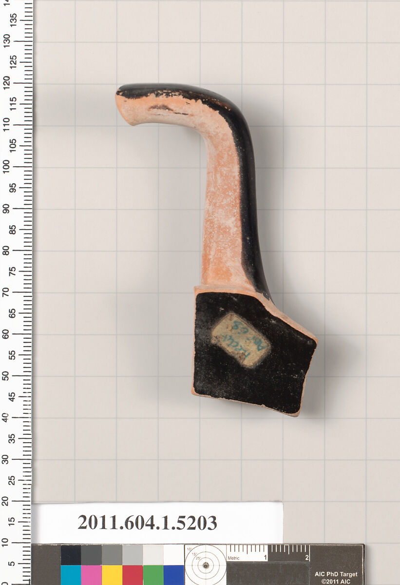 Terracotta fragment of a kylix (drinking cup), Terracotta, Greek, Attic