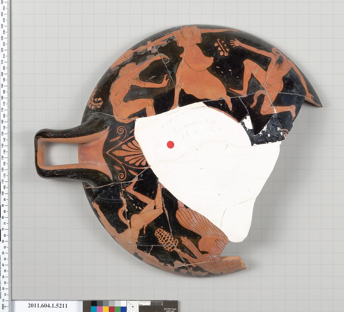 Terracotta fragment of a kylix (drinking cup), Terracotta, Greek, Attic