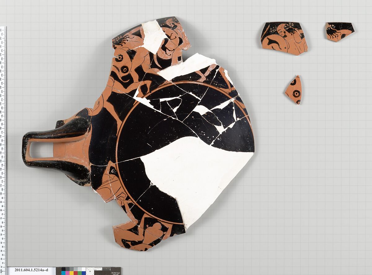 Terracotta fragments of a kylix (drinking cup), Terracotta, Greek, Attic