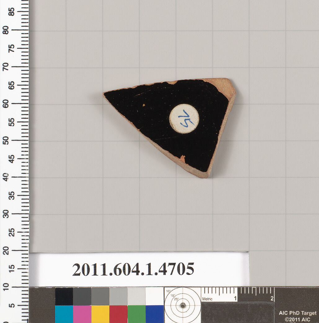 Terracotta fragment of a kylix (drinking cup), Terracotta, Greek, Attic