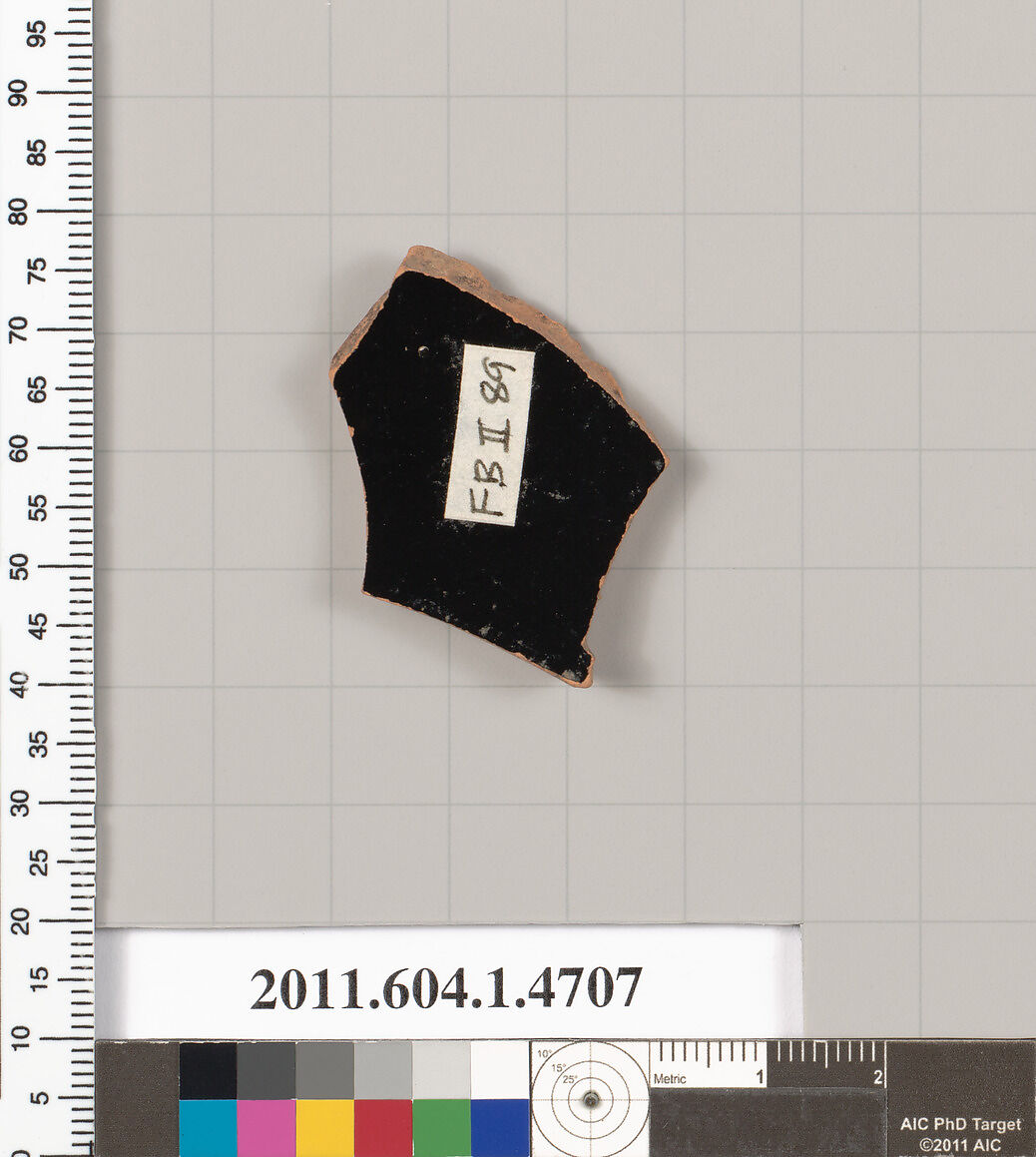 Terracotta fragment of a kylix (drinking cup), Terracotta, Greek, Attic