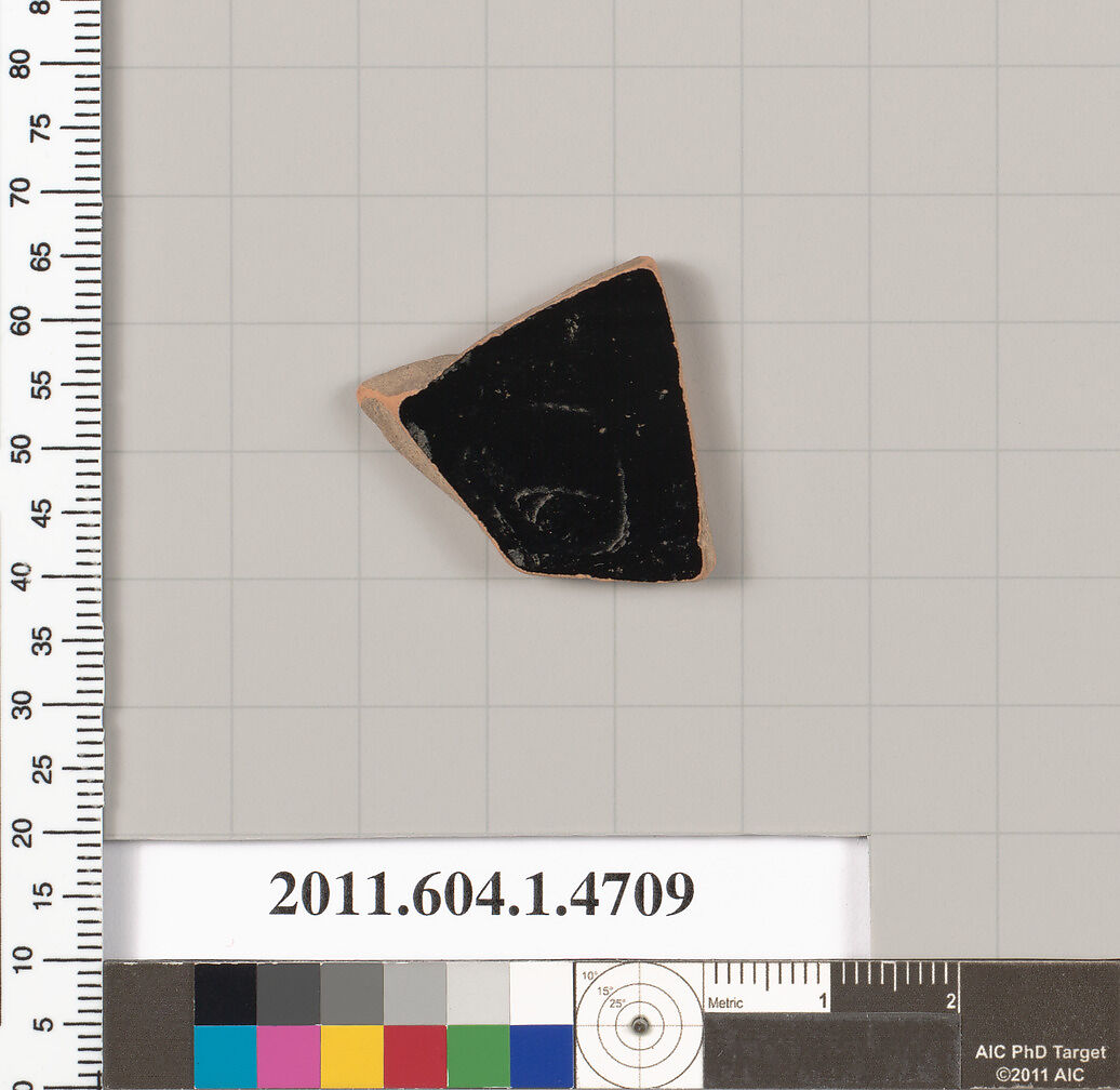 Terracotta fragment of a kylix (drinking cup), Terracotta, Greek, Attic