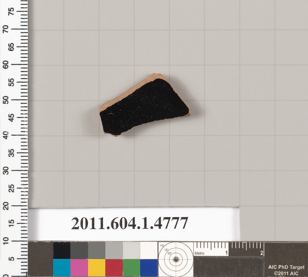 Terracotta fragment of a kylix (drinking cup), Terracotta, Greek, Attic