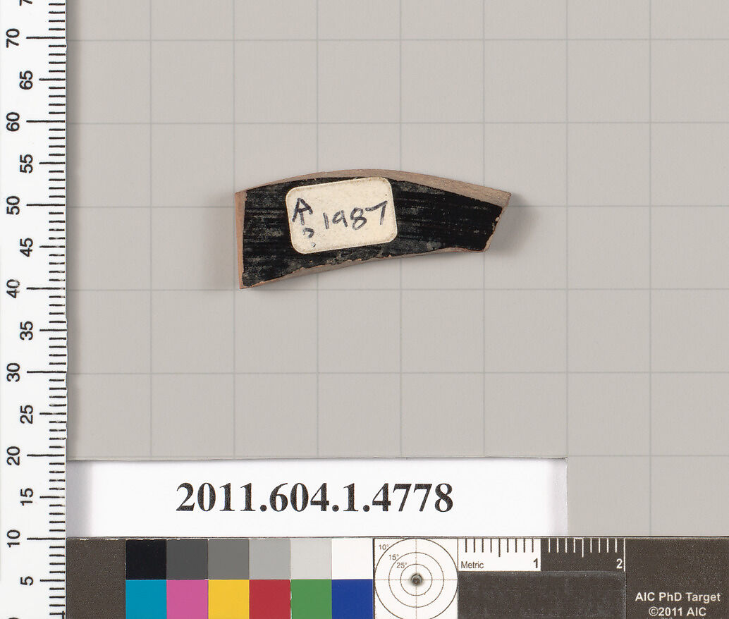 Terracotta fragment of a kylix (drinking cup), Terracotta, Greek, Attic