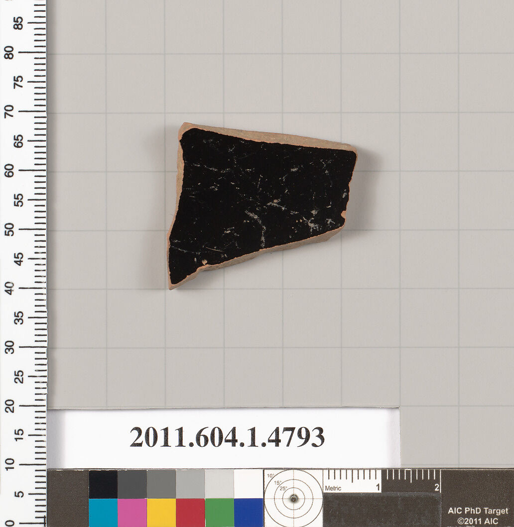Terracotta fragment of a kylix (drinking cup), Terracotta, Greek, Attic