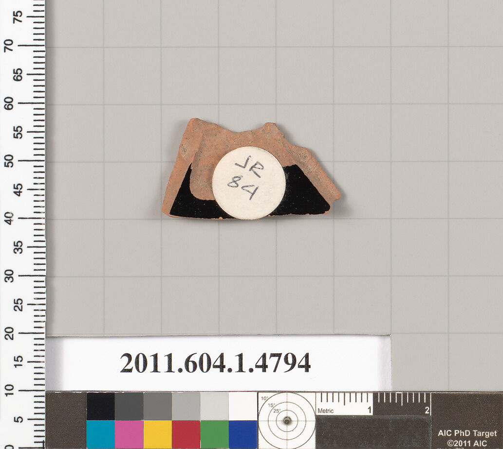 Terracotta fragment of a kylix (drinking cup), Terracotta, Greek, Attic