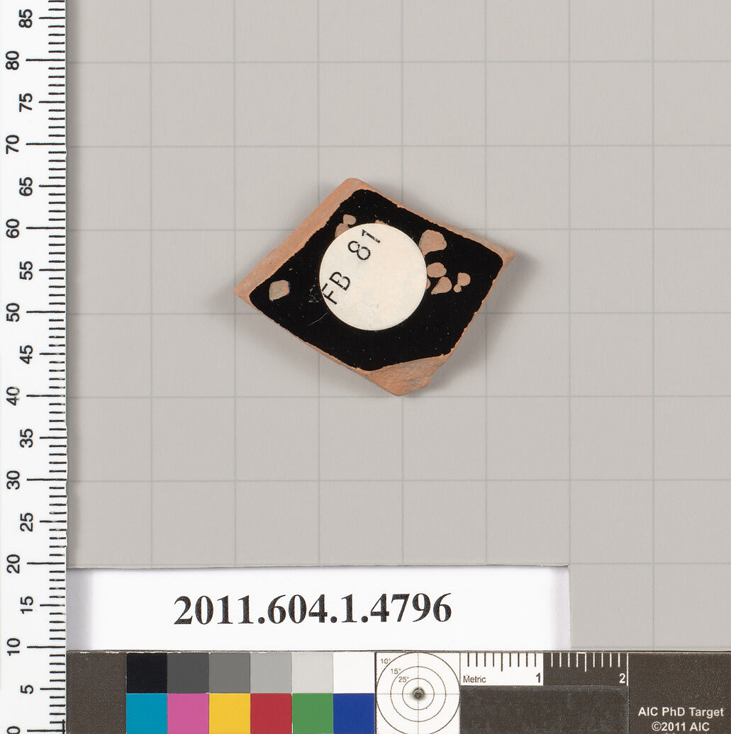 Terracotta fragment of a kylix (drinking cup), Terracotta, Greek, Attic