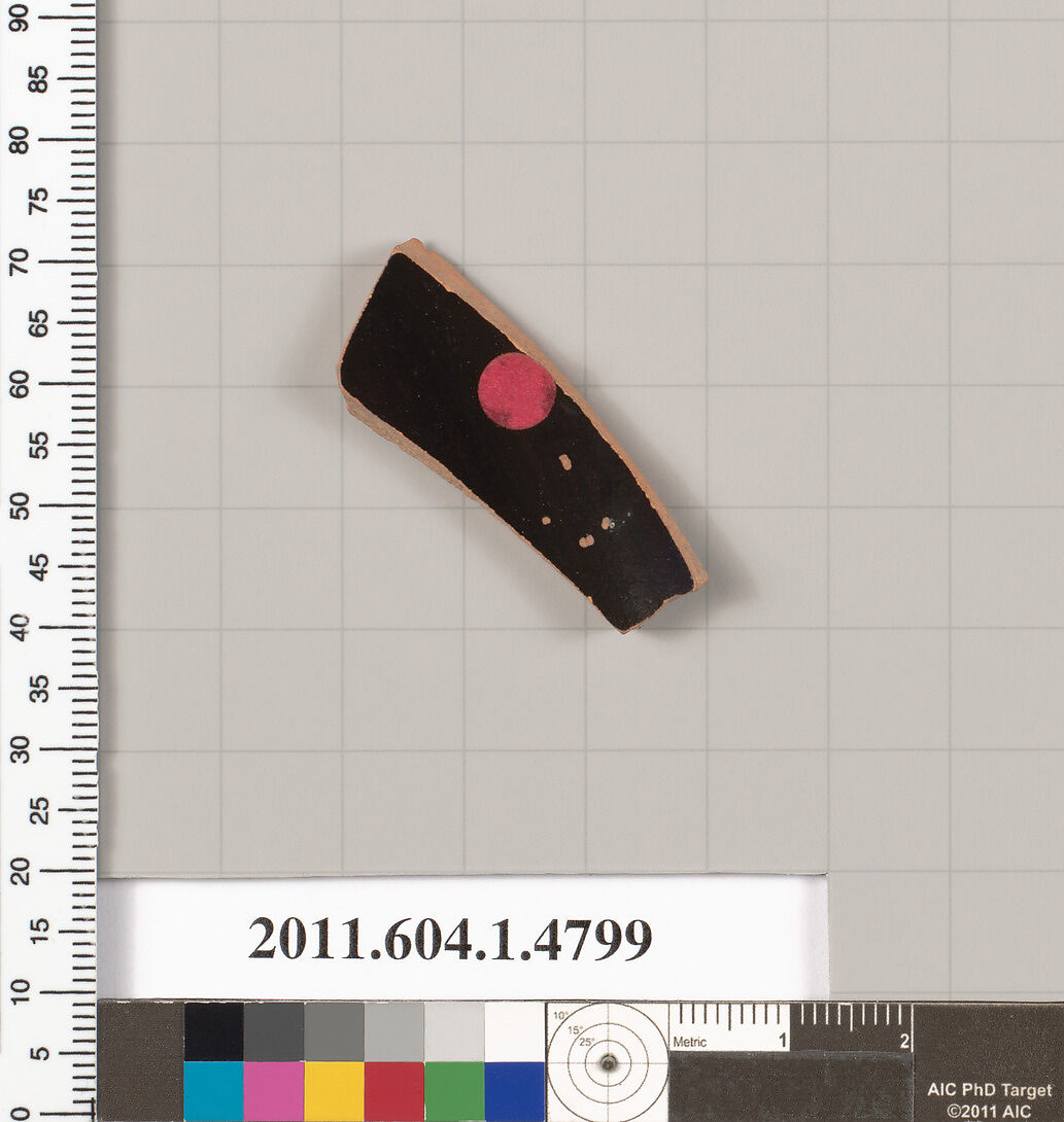 Terracotta fragment of a kylix (drinking cup), Terracotta, Greek, Attic