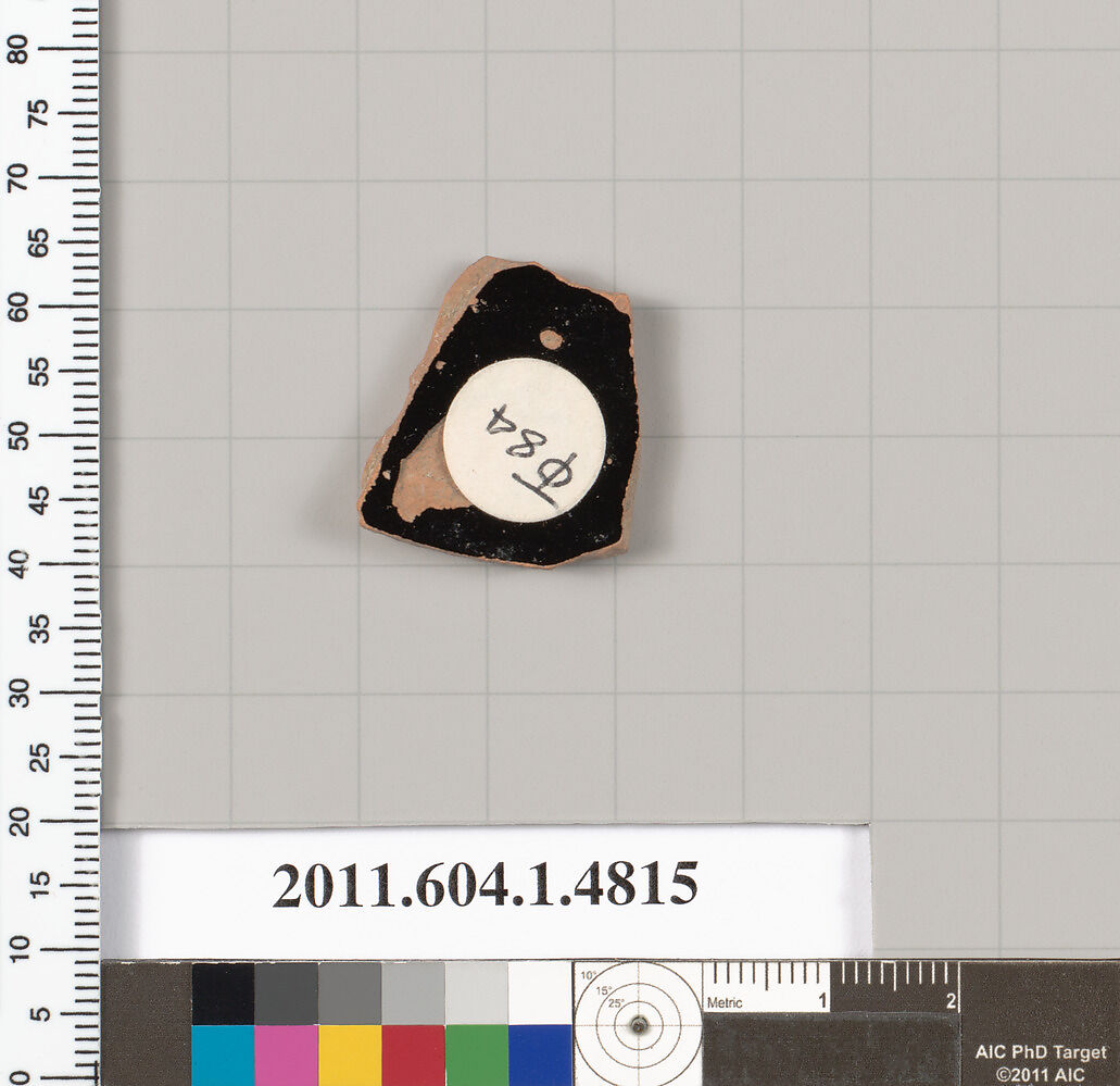 Terracotta fragment of a kylix (drinking cup), Terracotta, Greek, Attic