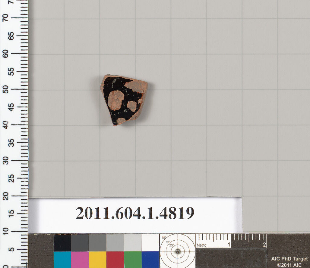 Terracotta fragment of a kylix (drinking cup), Terracotta, Greek, Attic