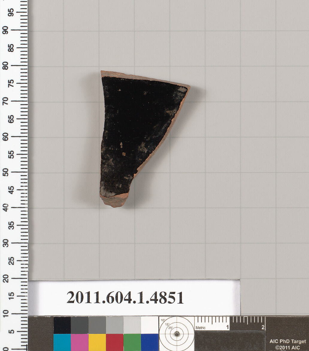 Terracotta fragment of a kylix (drinking cup), Terracotta, Greek, Attic