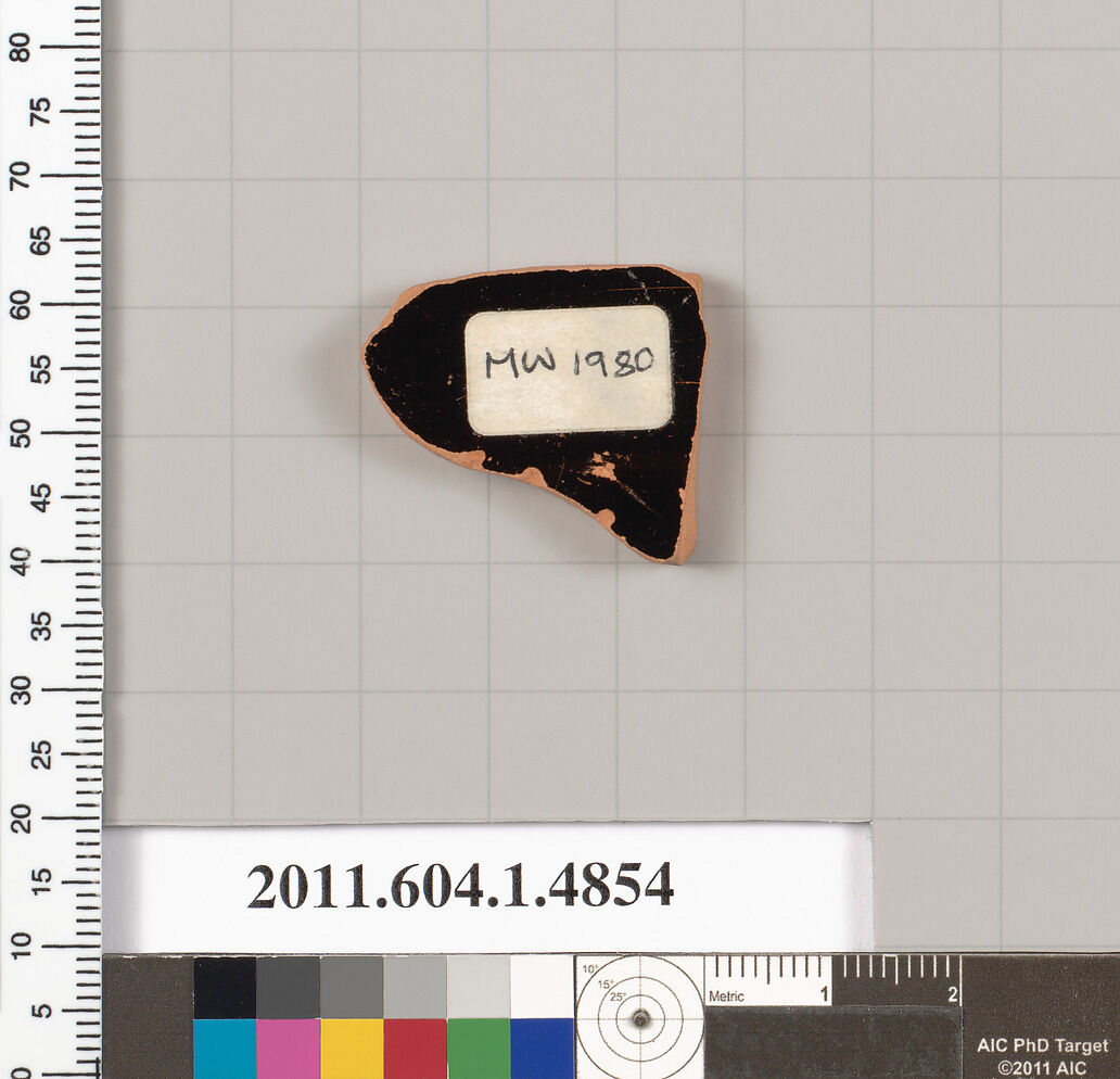 Terracotta fragment of a kylix (drinking cup), Terracotta, Greek, Attic