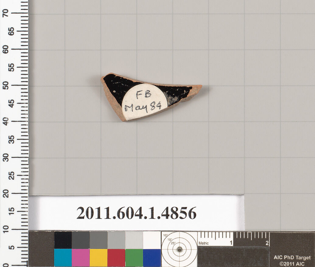 Terracotta fragment of a kylix (drinking cup), Terracotta, Greek, Attic