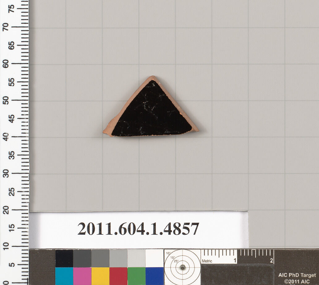 Terracotta fragment of a kylix (drinking cup), Terracotta, Greek, Attic