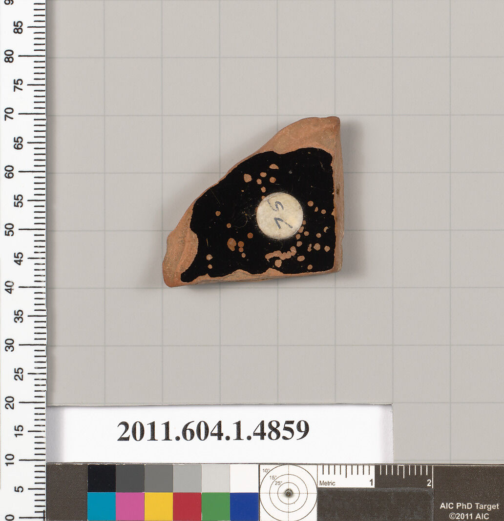 Terracotta fragment of a kylix (drinking cup), Terracotta, Greek, Attic