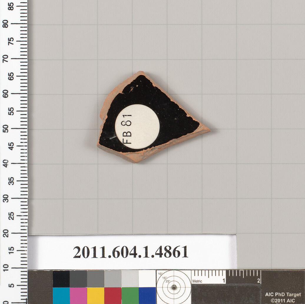 Terracotta fragment of a kylix (drinking cup), Terracotta, Greek, Attic