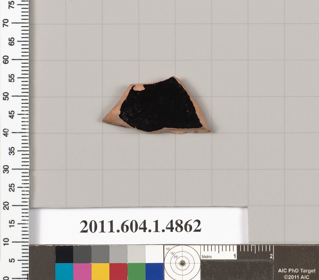 Terracotta fragment of a kylix (drinking cup), Terracotta, Greek, Attic