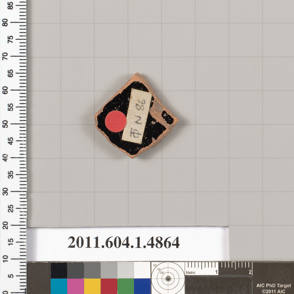 Terracotta fragment of a kylix (drinking cup), Terracotta, Greek, Attic