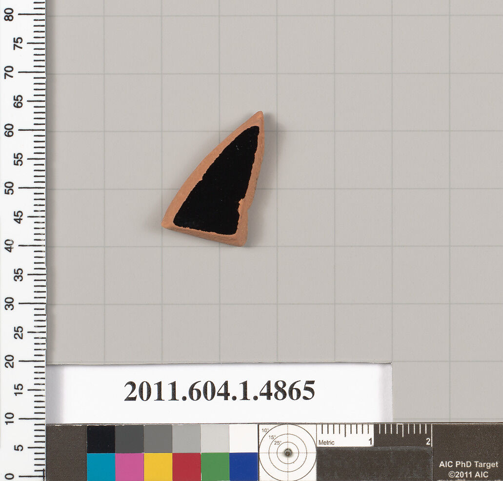Terracotta fragment of a kylix (drinking cup), Terracotta, Greek, Attic