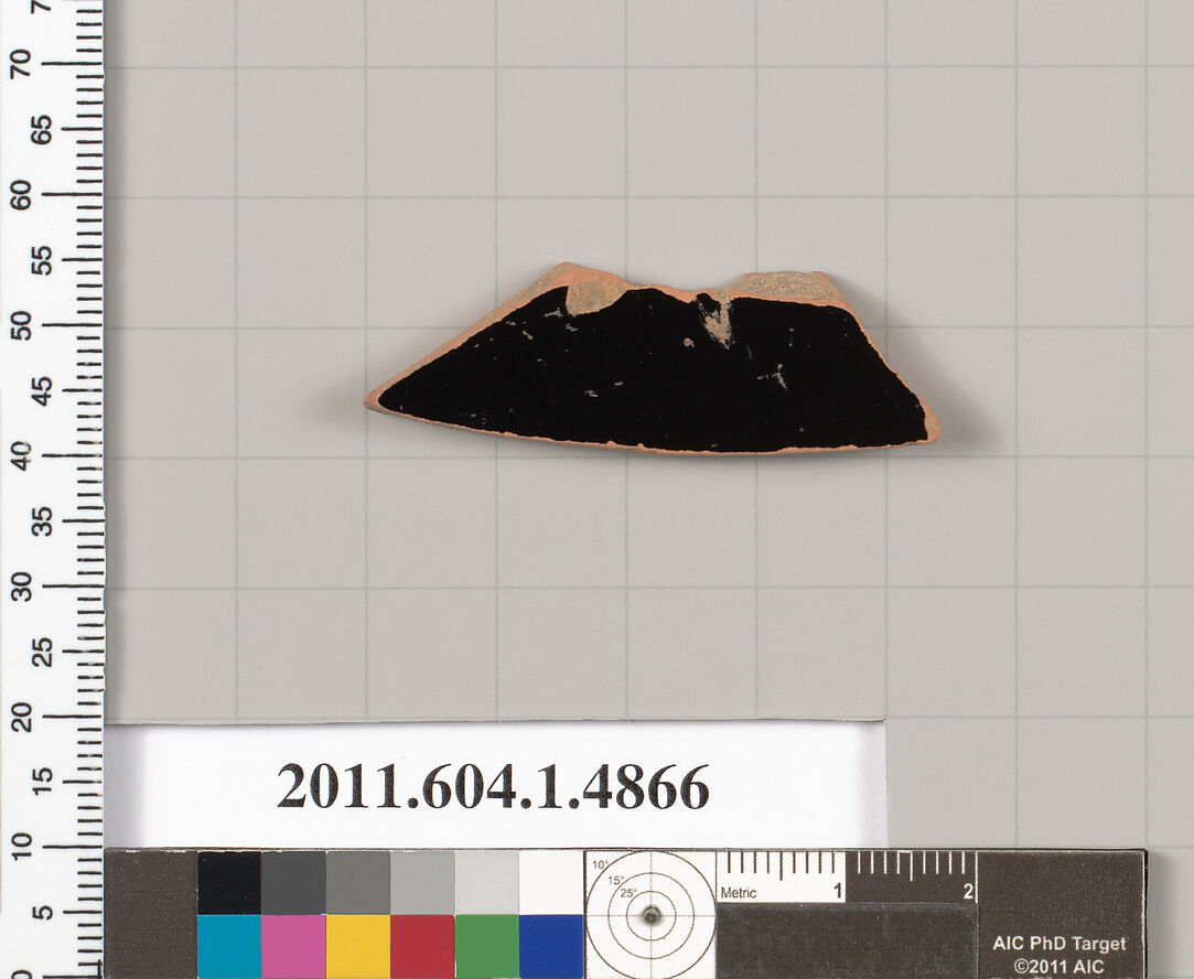 Terracotta fragment of a kylix (drinking cup), Terracotta, Greek, Attic