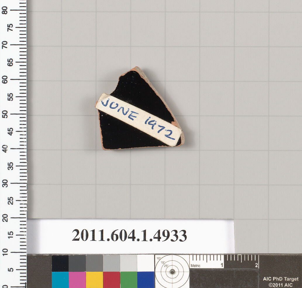 Terracotta fragment of a kylix (drinking cup), Terracotta, Greek, Attic