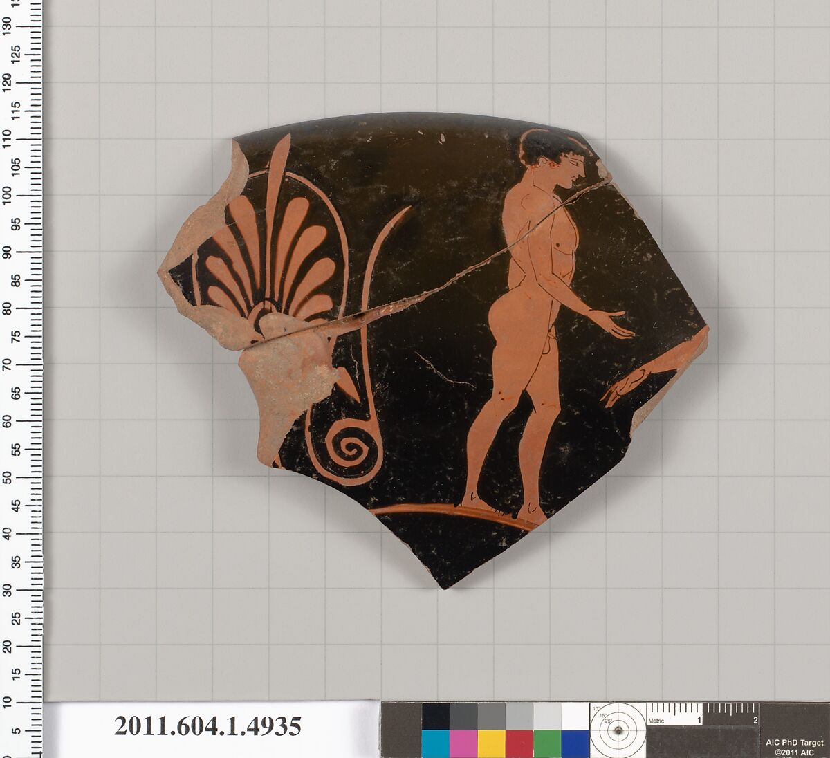 Terracotta rim fragment of a kylix (drinking cup), Terracotta, Greek, Attic