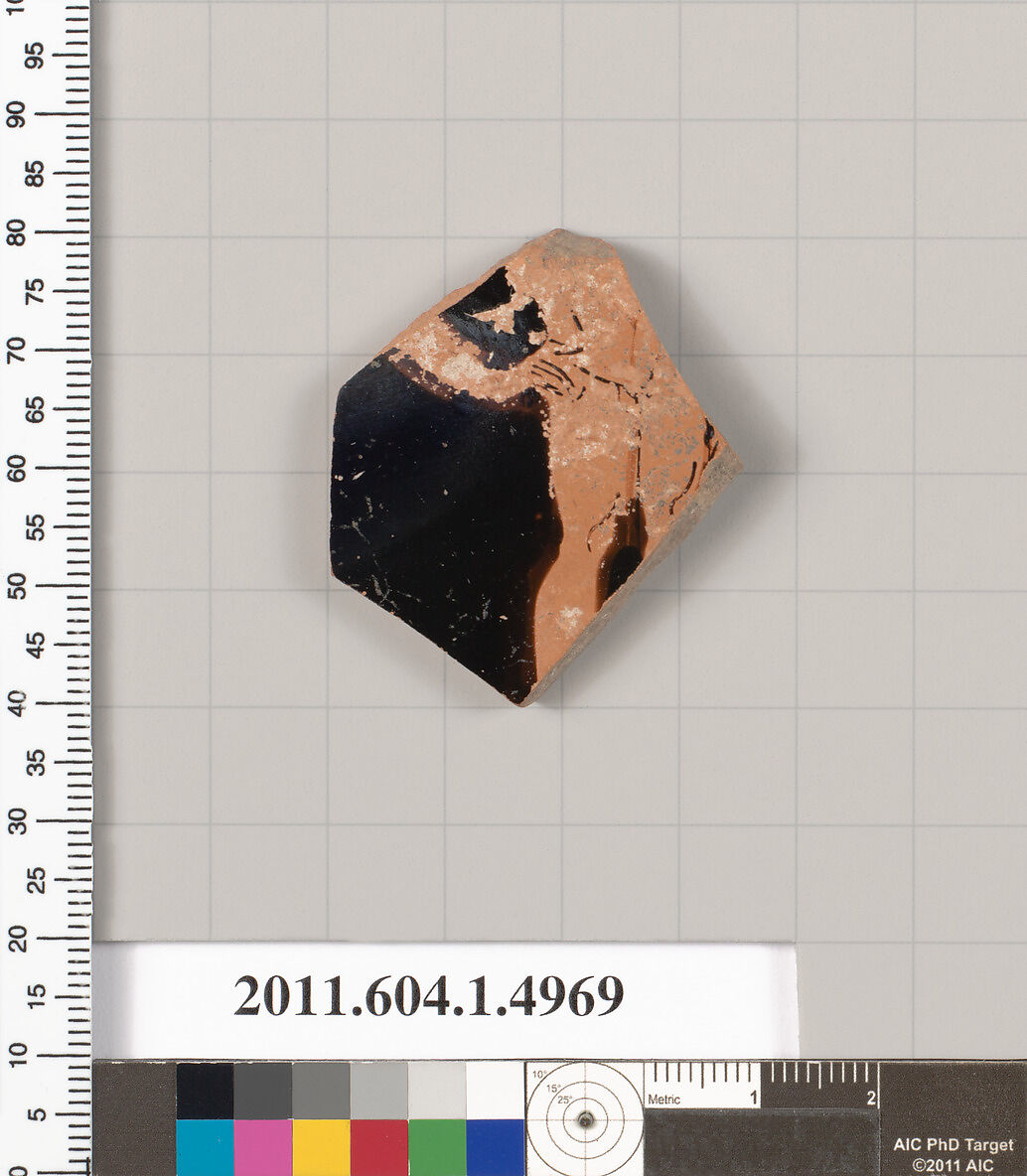 Terracotta fragment of a kylix (drinking cup), Terracotta, Greek, Attic