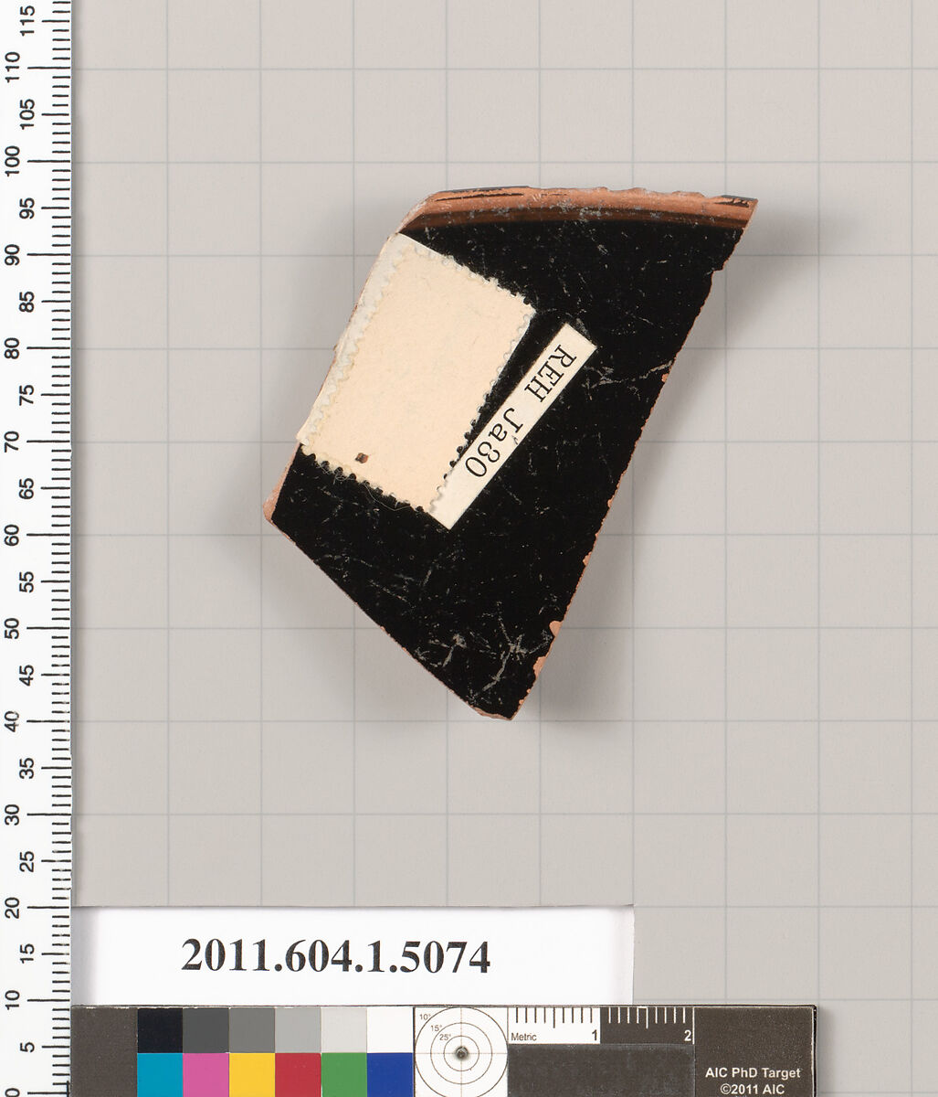 Terracotta rim fragment of a kylix (drinking cup), Terracotta, Greek, Attic