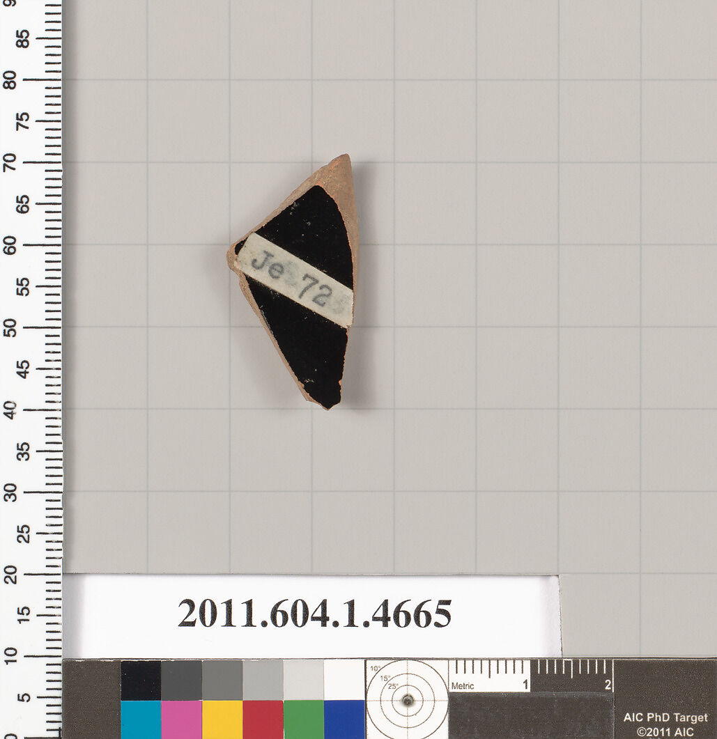 Terracotta fragment of a kylix (drinking cup), Attributed to the Painter of the Louvre Komoi [DvB], Terracotta, Greek, Attic