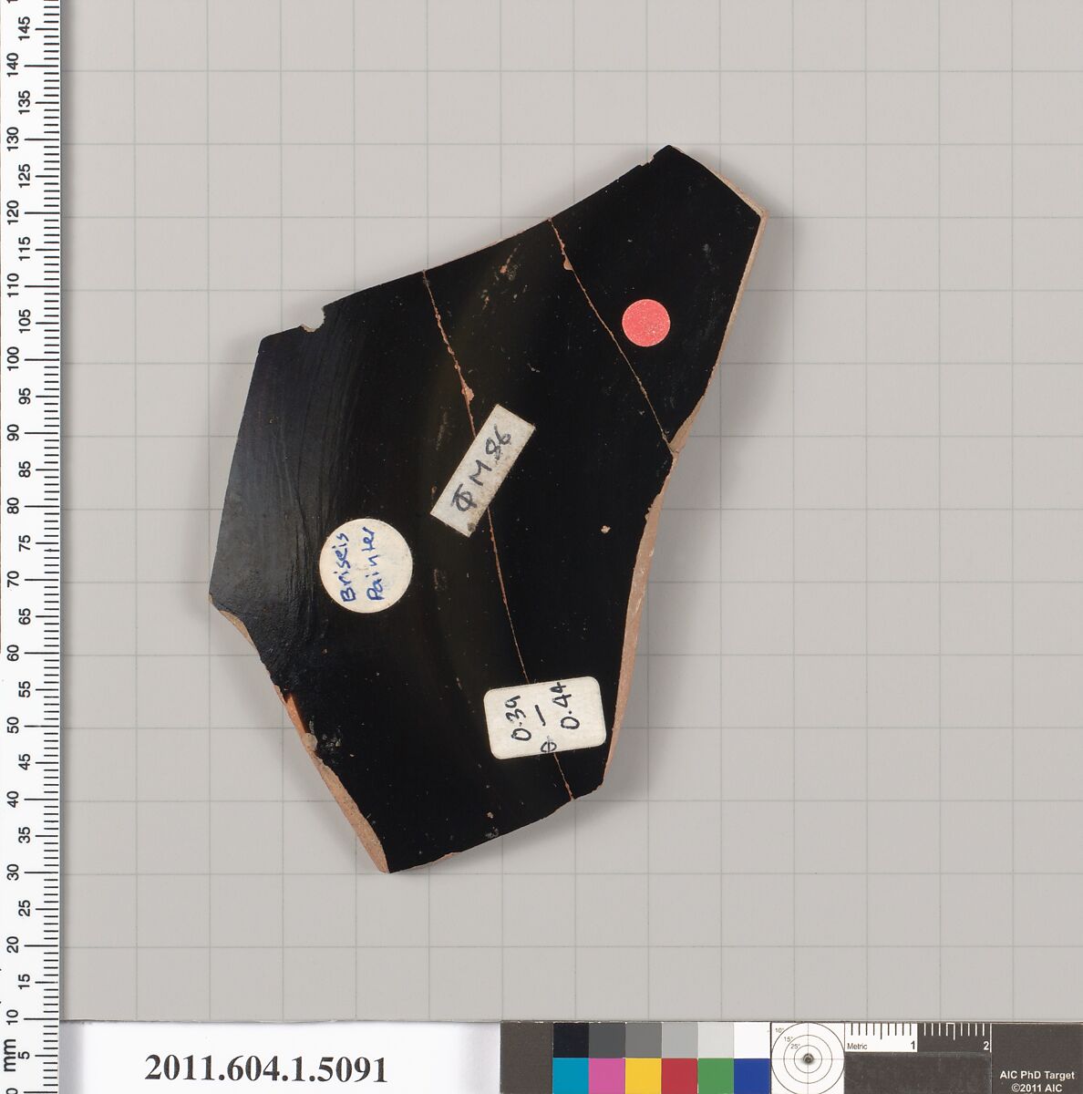 Terracotta fragment of a kylix (drinking cup), Attributed to the Briseis Painter [DvB], Terracotta, Greek, Attic