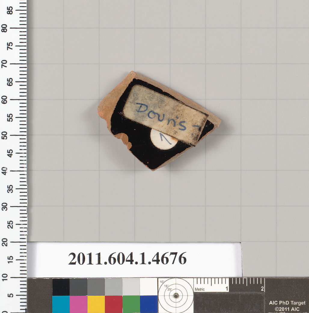 Terracotta fragment of a kylix (drinking cup), Attributed to Douris [DvB], Terracotta, Greek, Attic