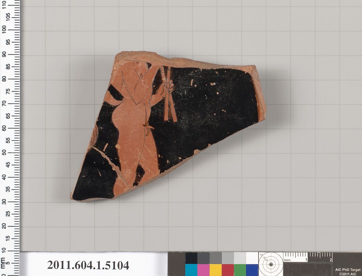 Terracotta fragment of a kylix (drinking cup), Attributed to the Akestorides Painter ? [DvB], Terracotta, Greek, Attic 