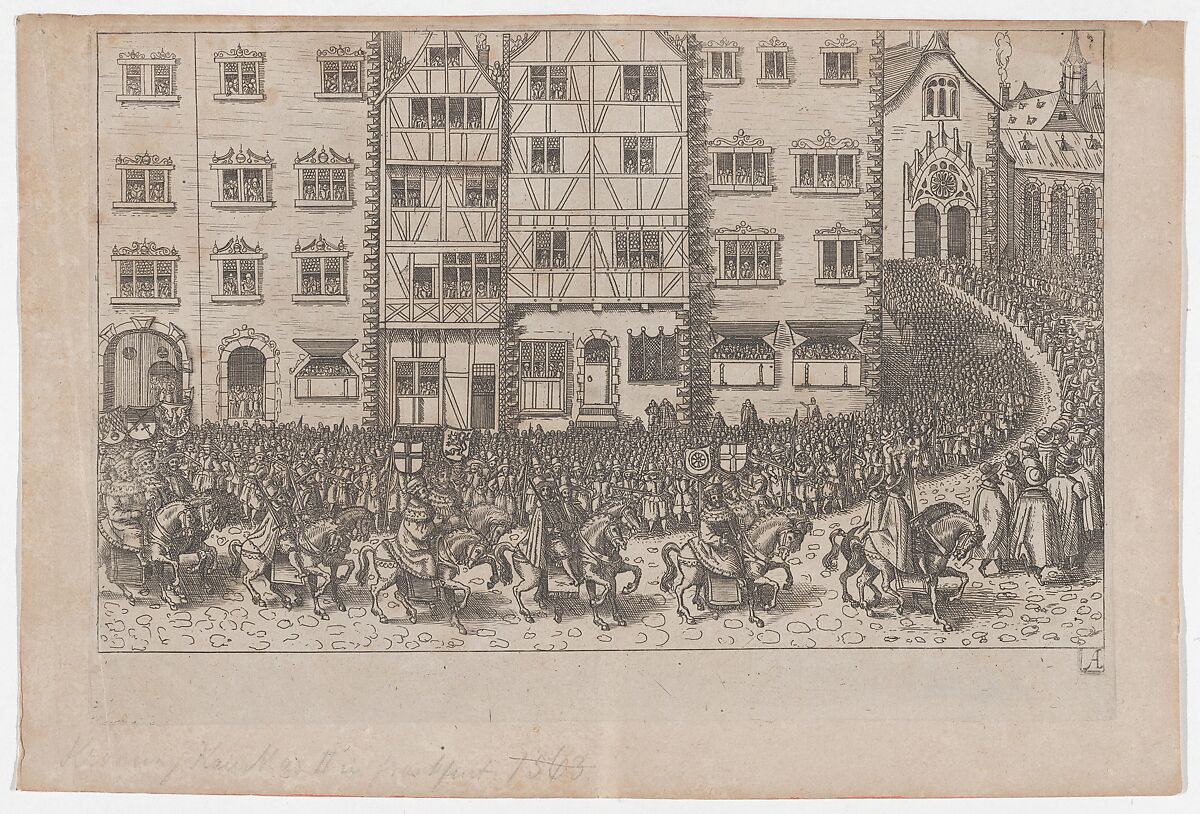 Plate A: Election and Coronation of Emperor Maximilian II, Anonymous, German, 17th century, Etching 