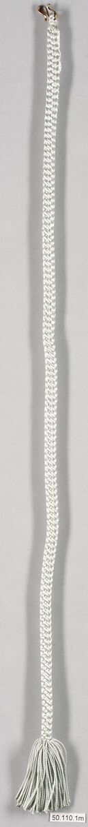 Costume of a Japanese Gentleman, (a) Silk,metalic thread / Plain weave
(b) Silk / Plain weave
(c) Silk / Plain weave
(d) Cotton; Silk / Plain weave
(e) Silk / Plain weave
(f) Silk / Braided
(g) Straw, leather / Woven
(h) Straw, leather / Woven
(i) Rush; leather; silk; wood / Woven
(j) Rush; leather; silk; wood / Woven
(k) Cotton / Knit
(l) Cotton / Knit, Japan